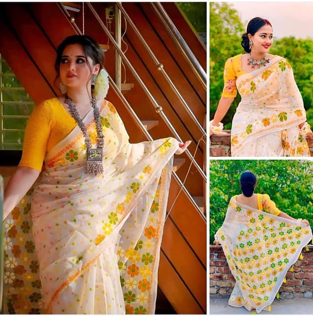 exclusive design tangail skin print saree without blouse piece for women